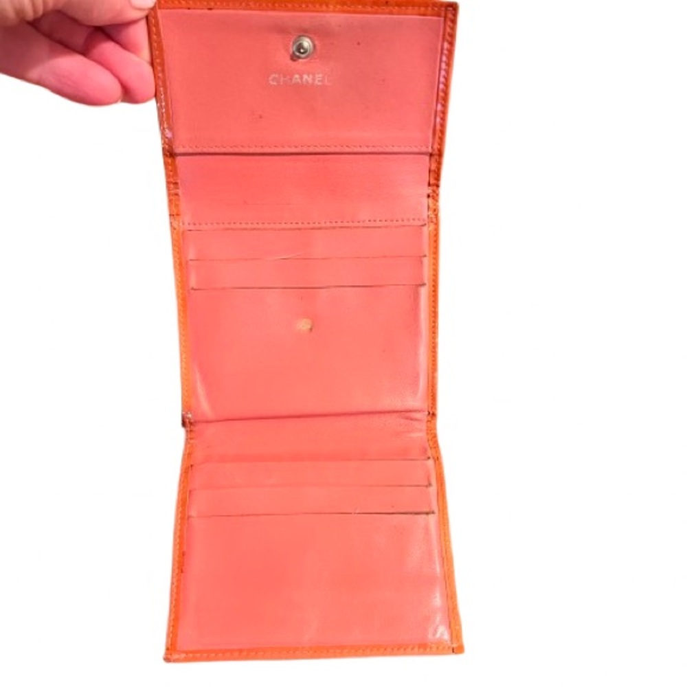 CHANEL- Vintage Coco Mark Enamel Flap Wallet Chestnut/Orange- MADE IN FRANCE - Picture 4 of 12